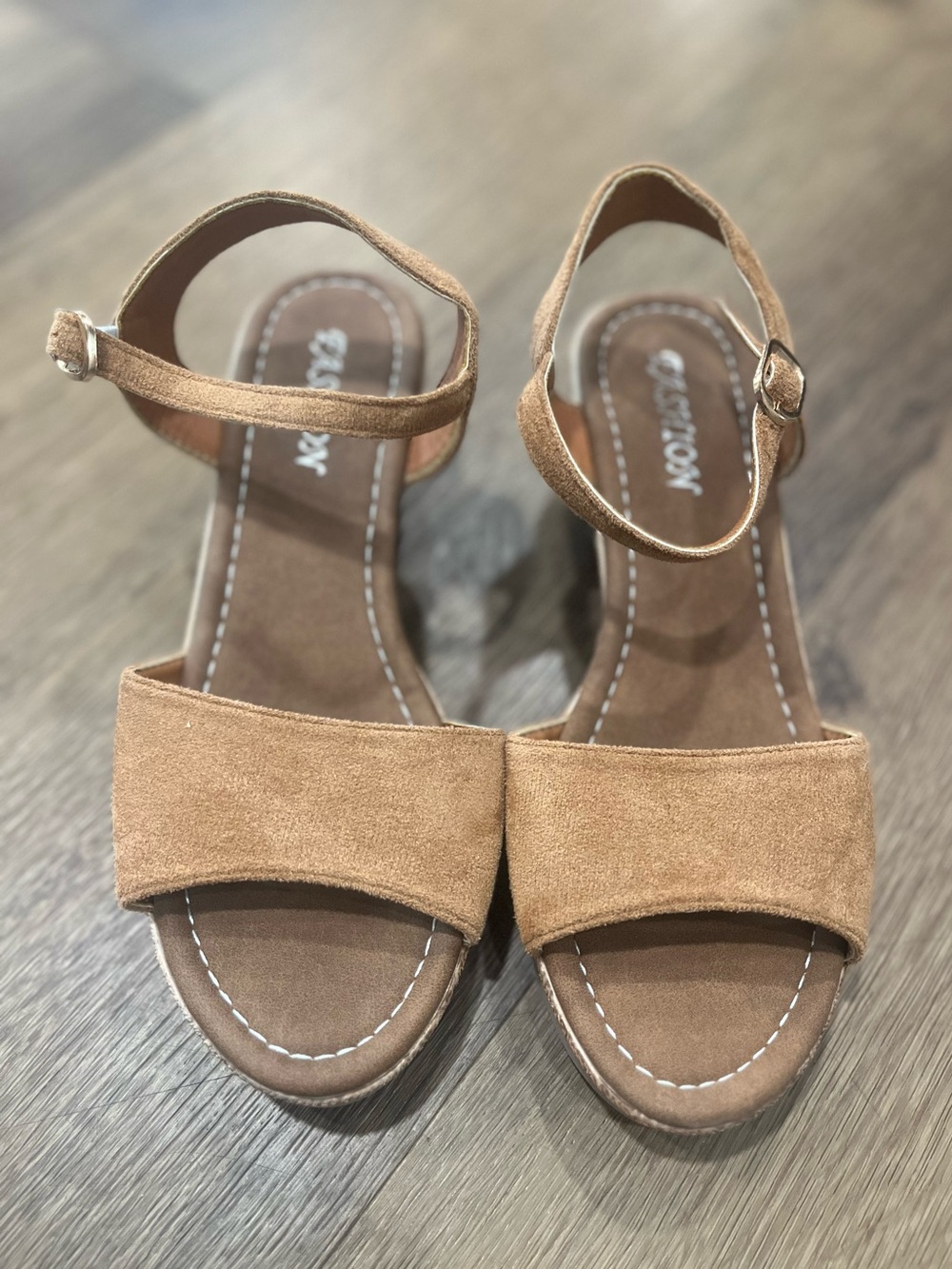 Tan Suede Ankle Strap Sandals